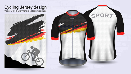 Cycling Jerseys, Short sleeve sport mockup template, Graphic design for bicycle apparel or Clothing outerwear and raingear uniforms, Easily to change logo, name, color and lettering in your styles.
