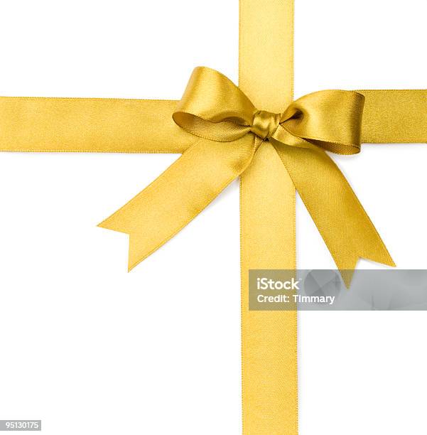 Beautiful Gold Bow On White Background Stock Photo - Download Image Now - Gold Colored, Tied Bow, Celebration