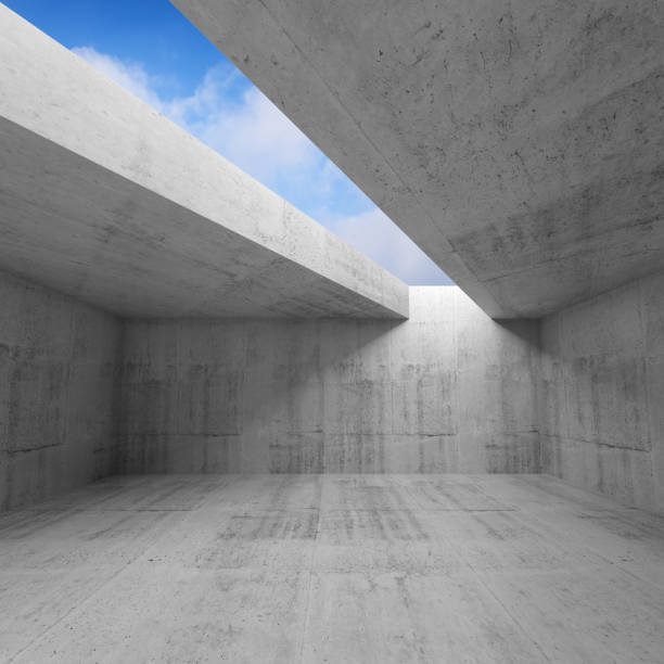 istock Empty room with concrete walls and blue sky 951308562