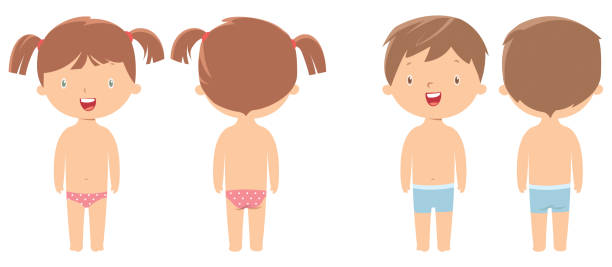 Kids showing parts of the body Vector Kids showing parts of the body kid body parts stock illustrations