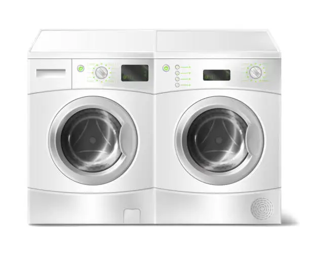 Vector illustration of Vector realistic front-load washer and dryer