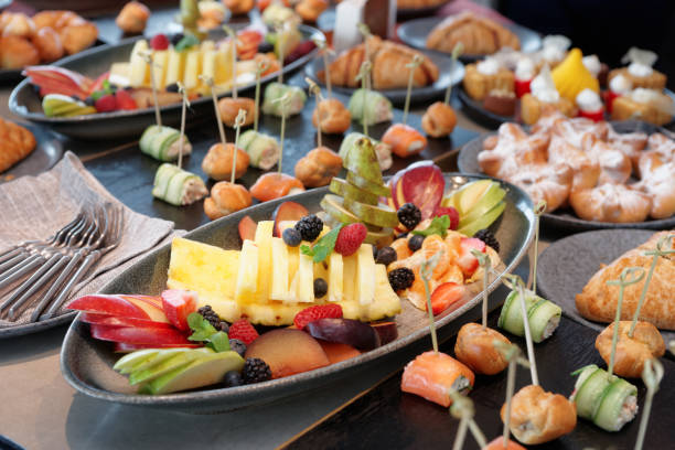 istock Various food on catering table 951322118
