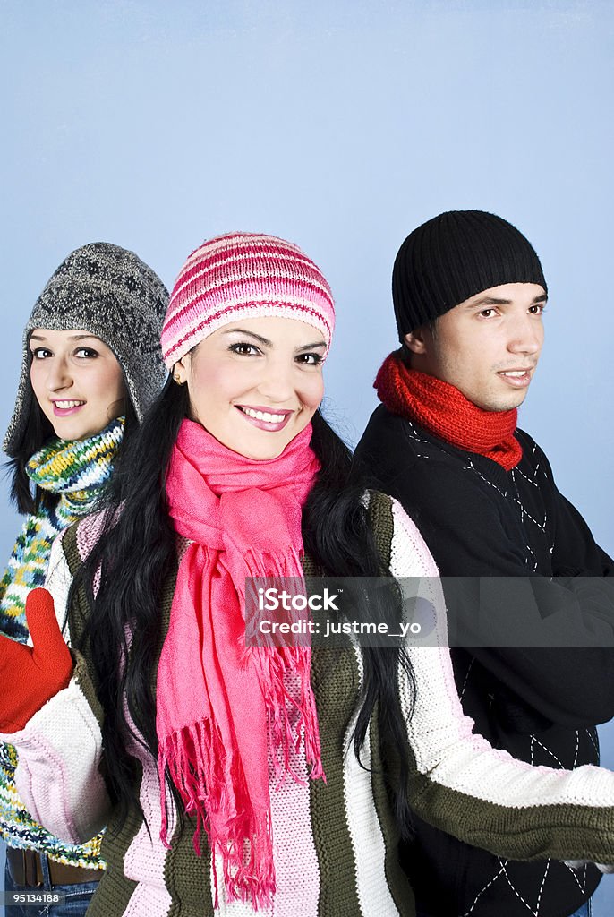 Happy friends in winter season  Adult Stock Photo