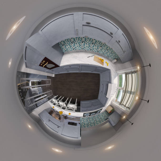 istock 3d illustration spherical 360 degrees, seamless panorama of kitchen interior design 951363596