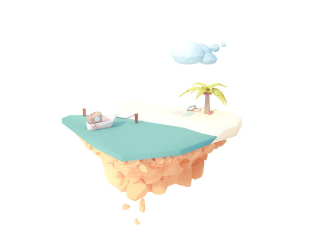 istock isolated desert private white sand beach on floating island summer vacation travel low poly 3d illustration. seascape minimal art style. 951374974