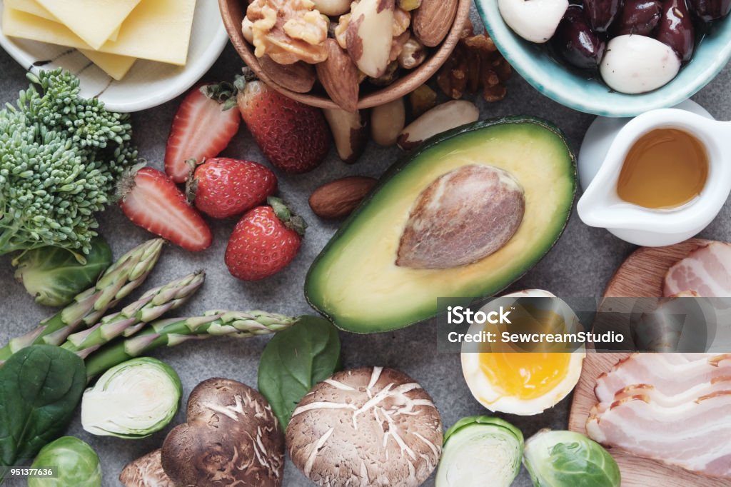 Keto, Ketogenic diet, low carb, healthy food Ketogenic Diet Stock Photo