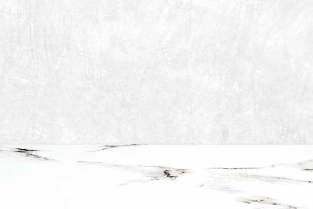 istock Empty white brick wall and white marble floor, room, background, banner, interior design, product display montage, mock up background 951378466
