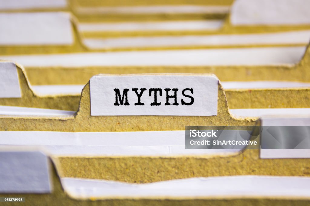 Myths word on card index paper Mythology Stock Photo