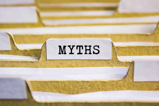 Photo of Myths word on card index paper