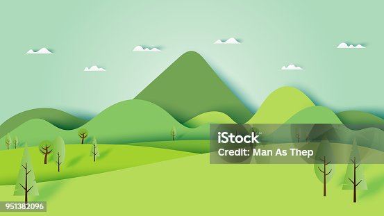 istock Green nature forest landscape scenery banner background paper art style. 951382096