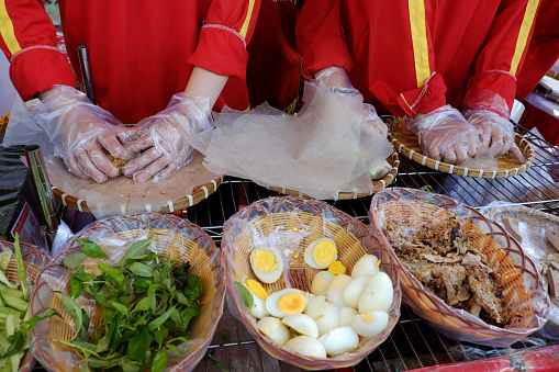 Vietnamese street food, rice paper rolls