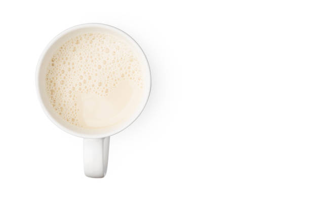 istock Cup with soy milk bubble foam on top view isolated texture on white background with copy space object design 951386204