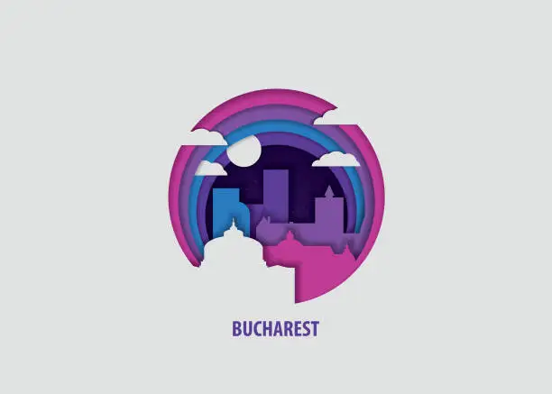 Vector illustration of Bucharest origami paper style isolated vector illustration