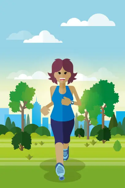 Vector illustration of Motivated jogging with smartwatch