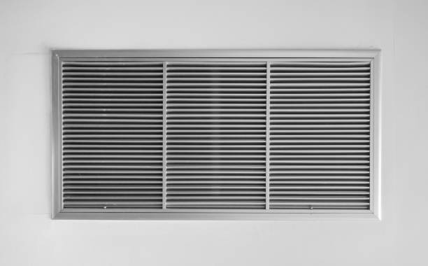 air ventilator ,metal slat frame on white wall background