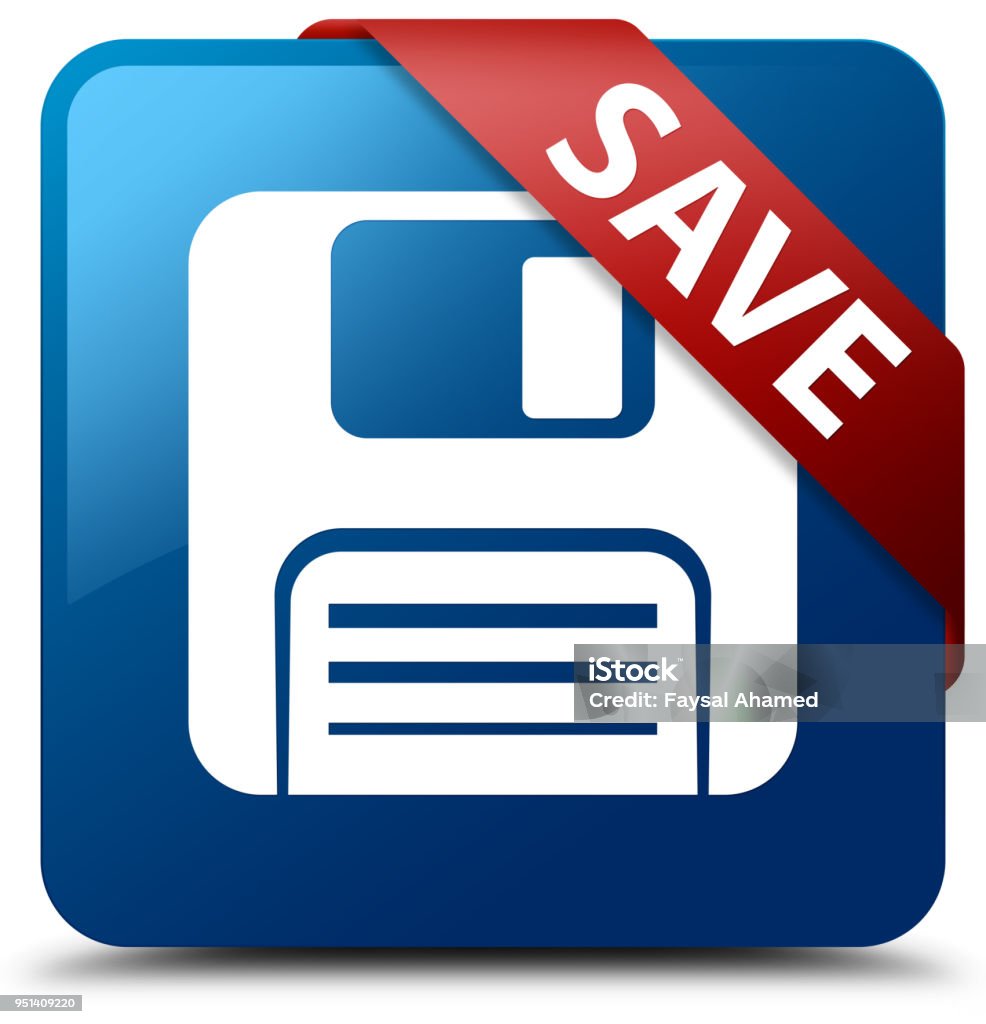 Save Ribbon Vector Save Blue Square Button Red Ribbon In Corner Stock Illustration ...