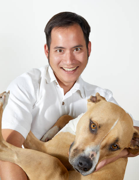 istock Happy Man holding a Large Dog 951413488
