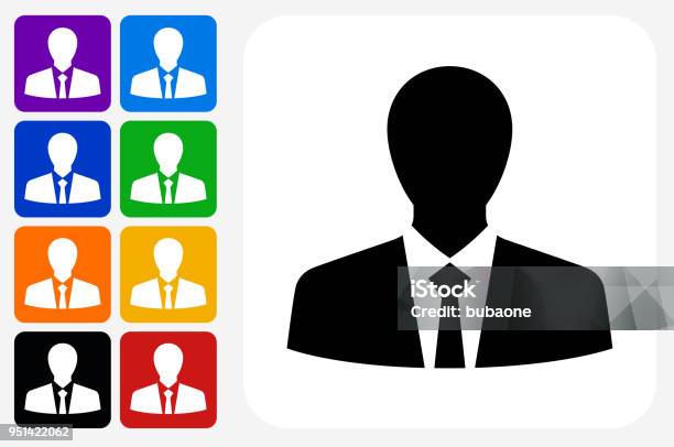 Businessman Profile Icon Square Button Set Stock Illustration - Download Image Now - Business, Outline, Adult