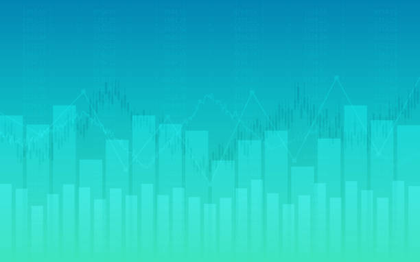 abstrakte finanzielle diagramm mit liniendiagramm und säulendiagramm auf blaue farbe hintergrund - grün grafiken stock-grafiken, -clipart, -cartoons und -symbole
