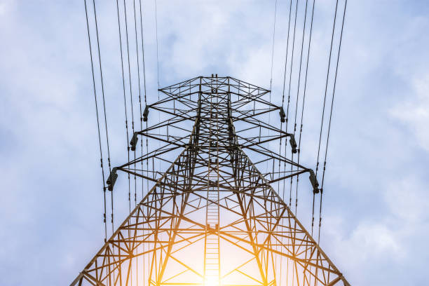 istock Electricity concept. Close up high voltage power lines station. 951431332