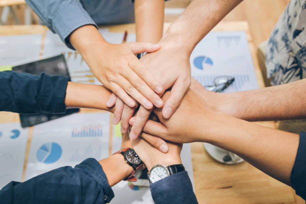 istock Startup Concept.Team work business ideas concept. young people joining hands at home office. 951431984
