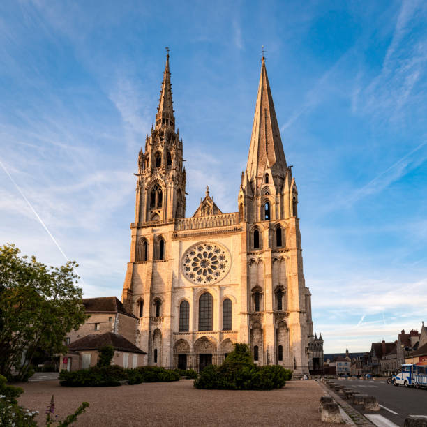 Chartres Cathedral at sunset stock photo