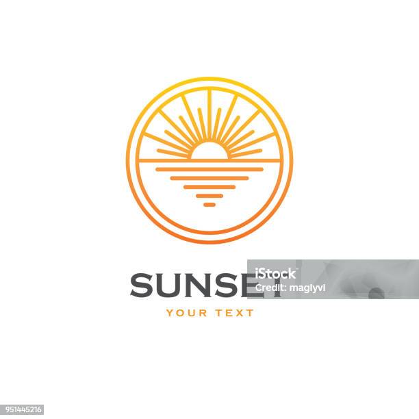 Sun And Sea Linear Emblem Stock Illustration - Download Image Now - Icon Symbol, Sun, Sunset
