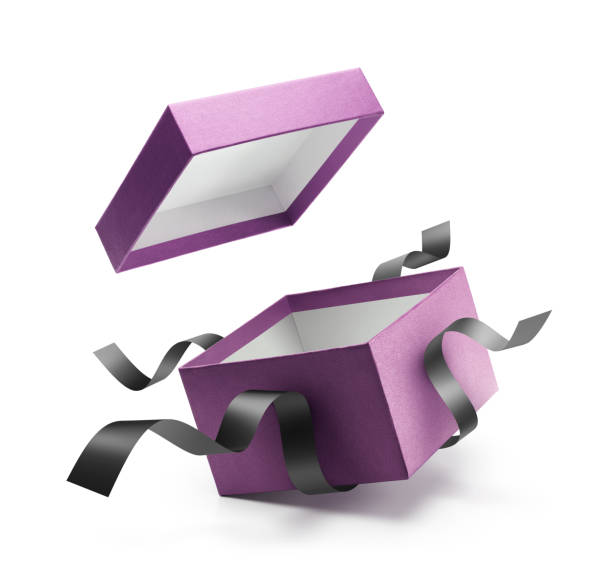 istock Purple open gift box with ribbon isolated on white background 951447610