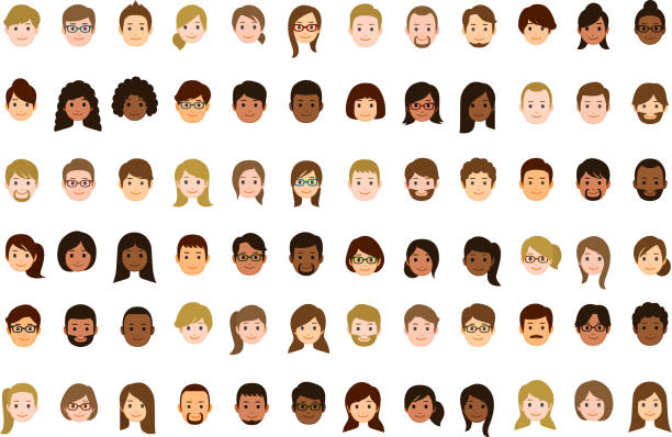 ilustraciones, imágenes clip art, dibujos animados e iconos de stock de iconos de caras de personas - black icons