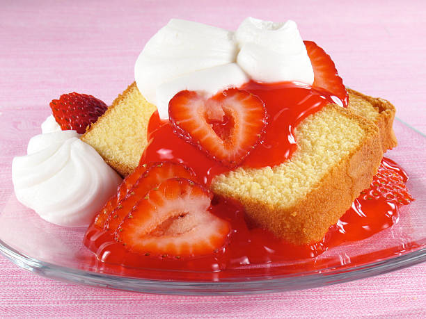 Pound Cake, Strawberries, & Cream  pound cake stock pictures, royalty-free photos & images