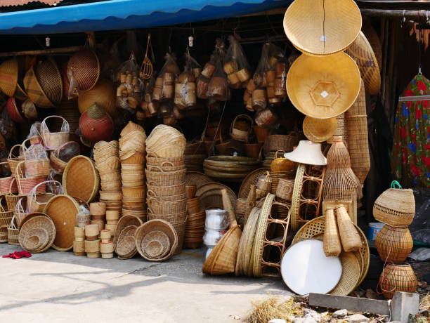 istock Bamboo wickerwork baskets on the thailand market place. Handmade from natural material. Bamboo handicraft products to maintain a traditional handicraft in a countryside. 951451580