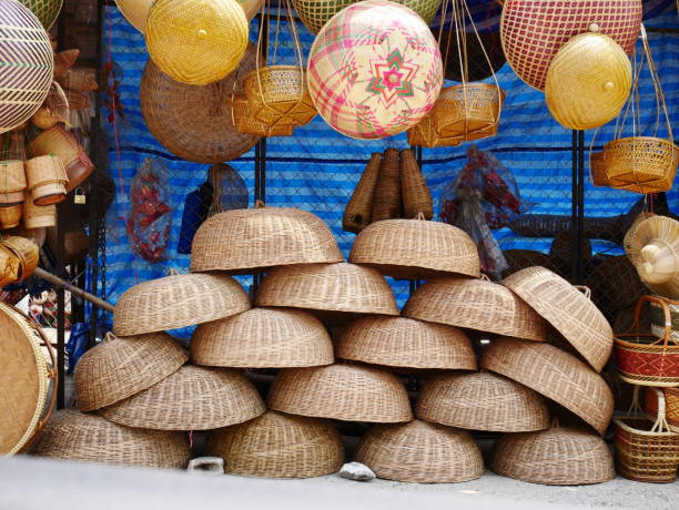 istock Bamboo wickerwork baskets on the thailand market place. Handmade from natural material. Bamboo handicraft products to maintain a traditional handicraft in a countryside. 951451594