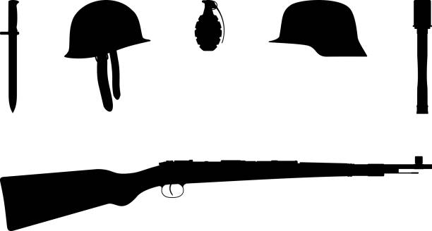 Second World War Silhouette of elements of the Second World War nazism stock illustrations