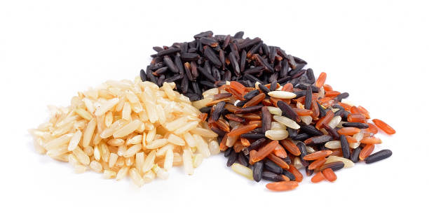 istock Jasmine rice, Brown rice, Black rice, Mixed rice and Riceberry, isolated on a white background 951452316