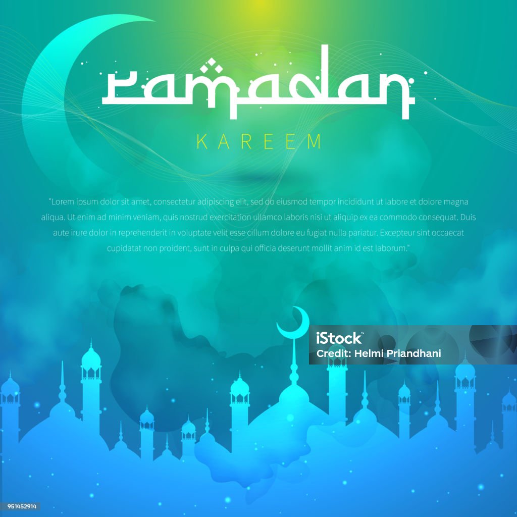 Eid Mubarak Ramadan Kareem Islamic Greeting of Holy Month Abstract stock vector