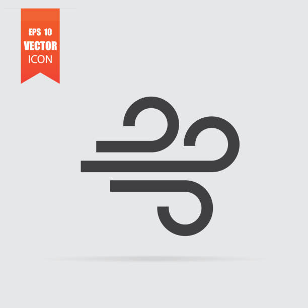 wind-symbol im flachen stil isoliert auf grauem hintergrund. - wind stock-grafiken, -clipart, -cartoons und -symbole