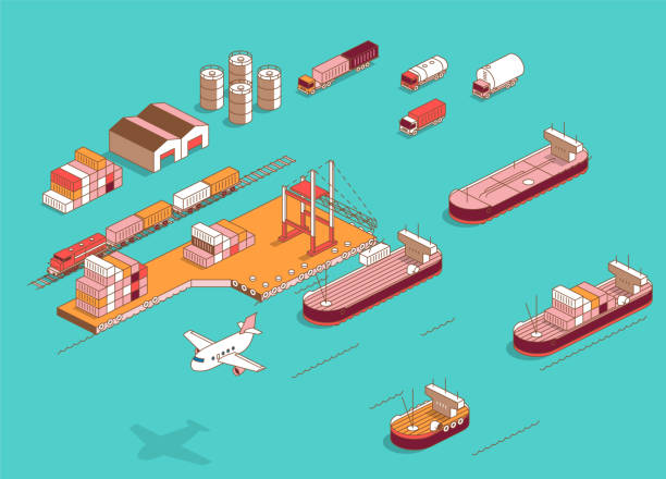 логистика - sea freight transportation transportation shipping stock illustrations