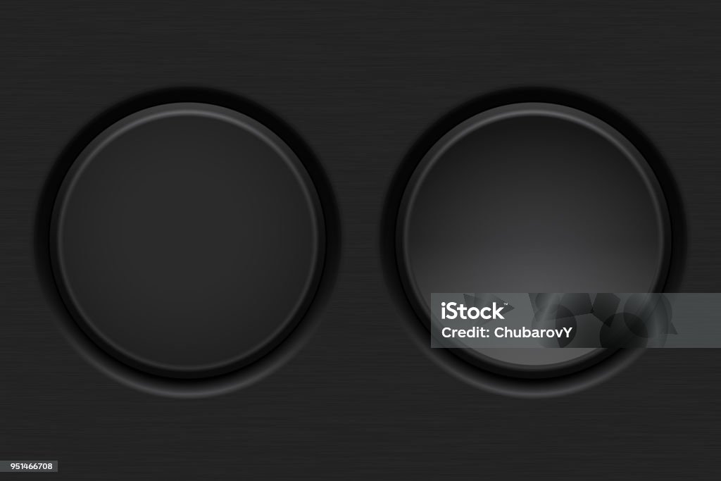 Button Normal Round Button Black Plastic Round Button Normal And Pushed With Brushed Surface Stock ...