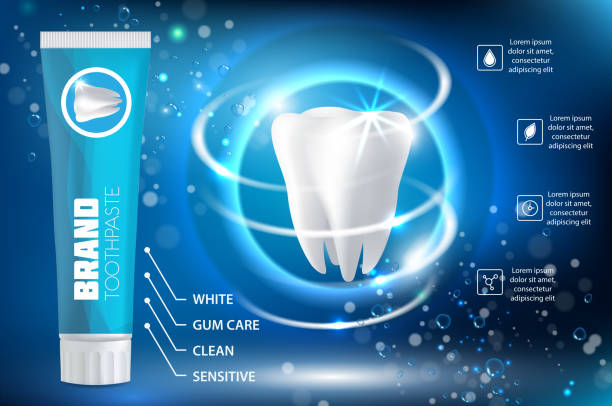 ホワイトニング歯磨き粉の広告ベクトル現実的なイラスト - dental hygiene branding packaging toothpaste点のイラスト素材／クリップアート素材／マンガ素材／アイコン素材