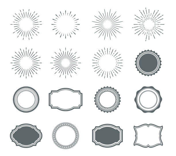 satz von sunburst-design-elemente und abzeichen - curve decoration circle frame stock-grafiken, -clipart, -cartoons und -symbole