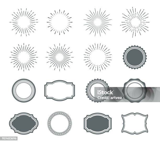 Set Of Sunburst Design Elements And Badges Stock Illustration - Download Image Now - Border - Frame, Circle, Picture Frame