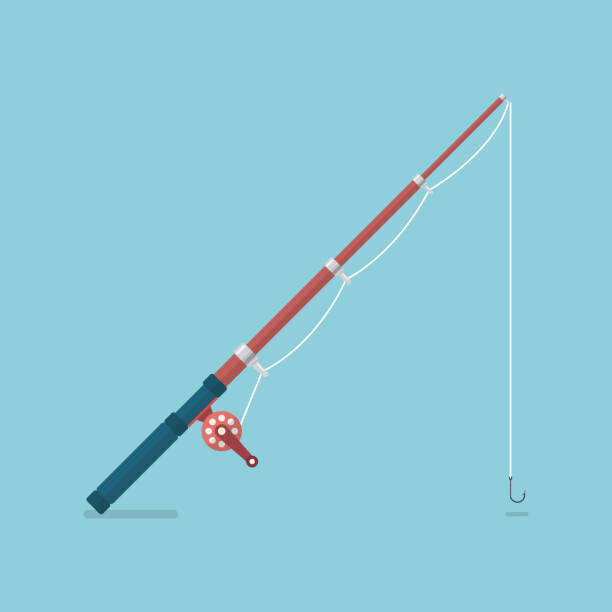 ilustrações, clipart, desenhos animados e ícones de vara de pesca em estilo simples - fishing rod fishing fishing reel casting