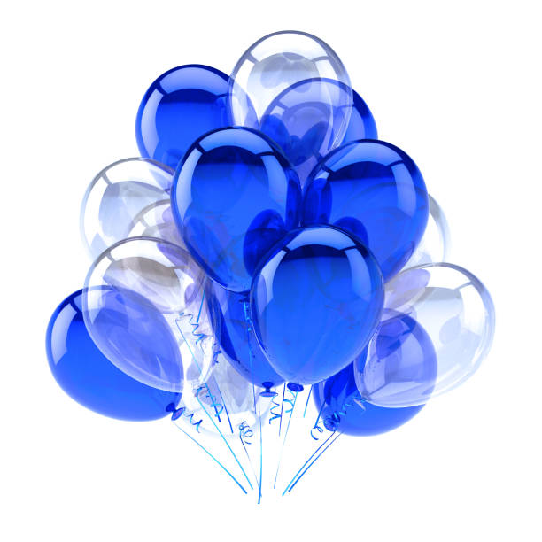 istock Blue balloon party happy birthday decoration white 951486056