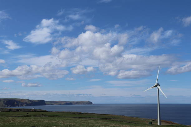 istock Wind turbine in field on cliff above North Sea 951499042