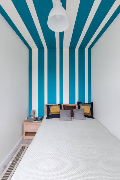 istock Bedroom with blue and white stripes 951503950
