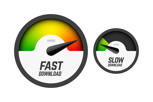Fast and slow download speedometers, speed test, vector illustration