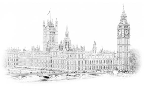 big ben, londyn, anglia, wielka brytania. ręcznie rysowana ilustracja. odizolowane na białym tle. historyczne miejsce do druku, pamiątki, pocztówki, koszulki, dekoracje, obraz; - westminster abbey city of westminster awe uk zdjęcia i obrazy z banku zdjęć