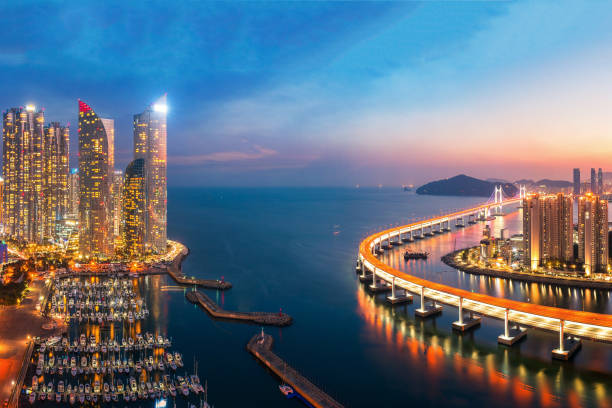 Sunset in Busan city with building