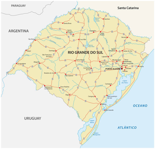 road vector map of the brazilian state rio grande do sul road vector map of the brazilian state rio grande do sul. rio grande do sul state stock illustrations