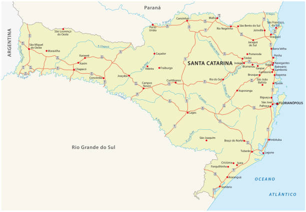 road map of the brazilian state santa catarina road vector map of the brazilian state santa catarina. rio parana stock illustrations